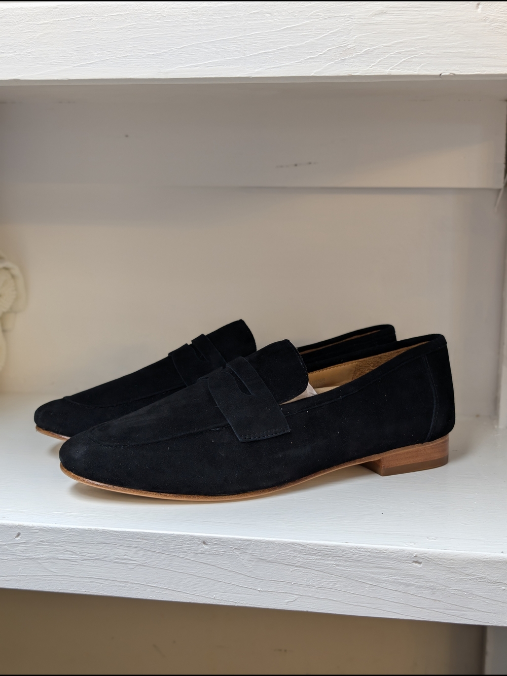 Quince Italian Suede Penny Loafer Black 7.5 NEW